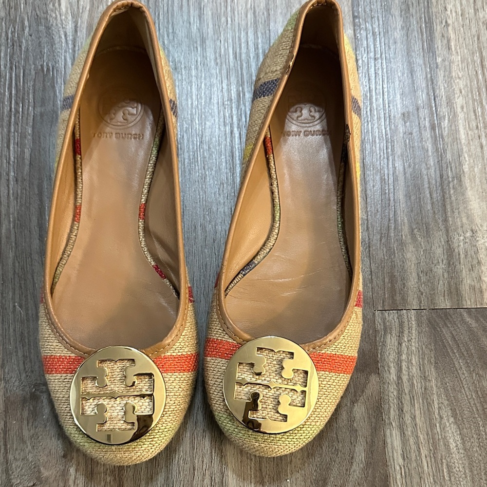 Tory Burch Women's Striped Flats with Gold Logo - Picture 3 of 9